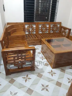 Original Teak Wood 2+2+1 Corner Sofa Set