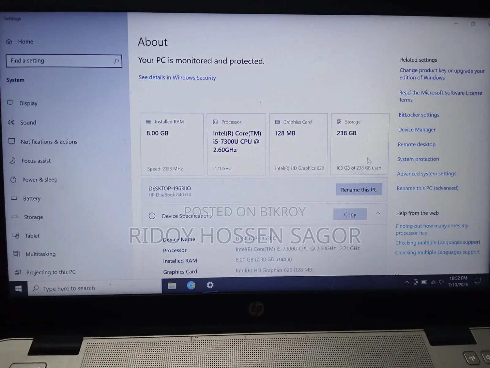 Laptop HP EliteBook 840 G4 8GB Intel Core I5 SSD 256GB