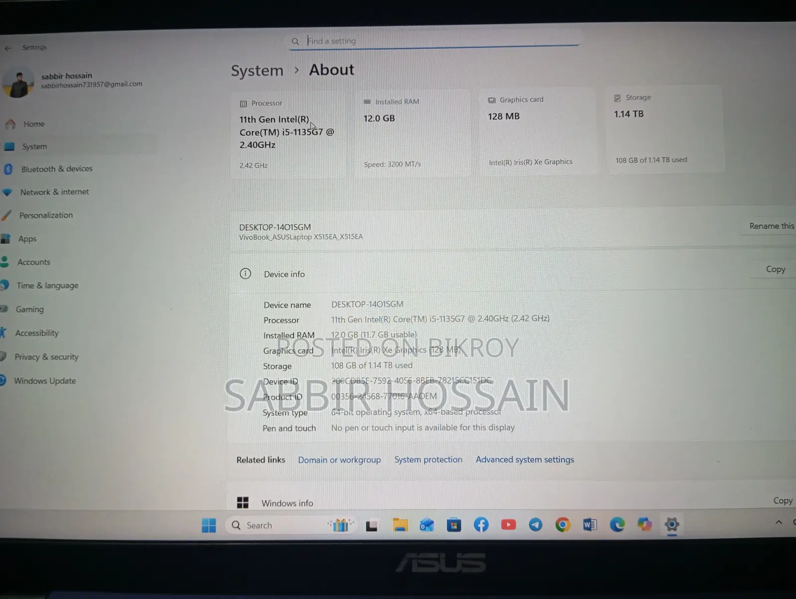 Laptop Asus 12GB Intel Core I5 SSD 1T