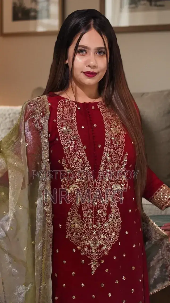 Premium AC Cotton Kameez with Sequence Embroidery