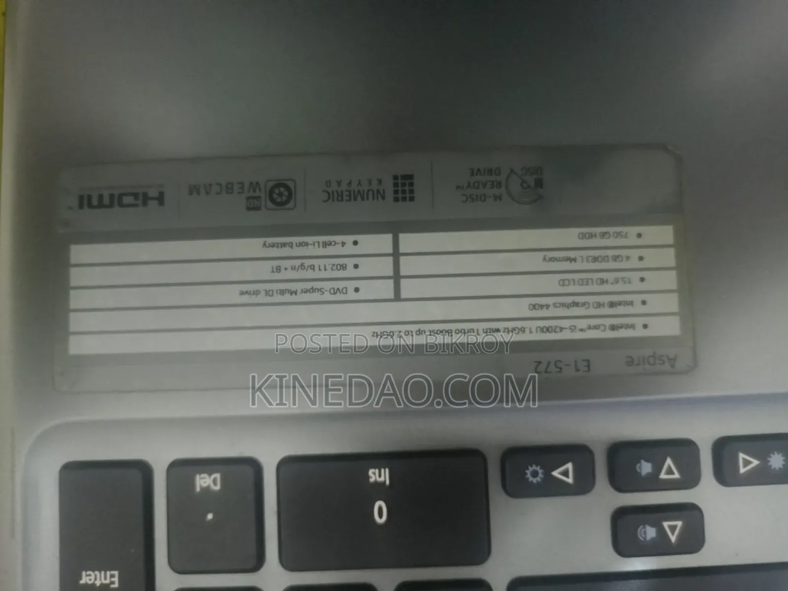 Laptop Acer Aspire E1-572 4GB Intel Core i5 HDD 750GB