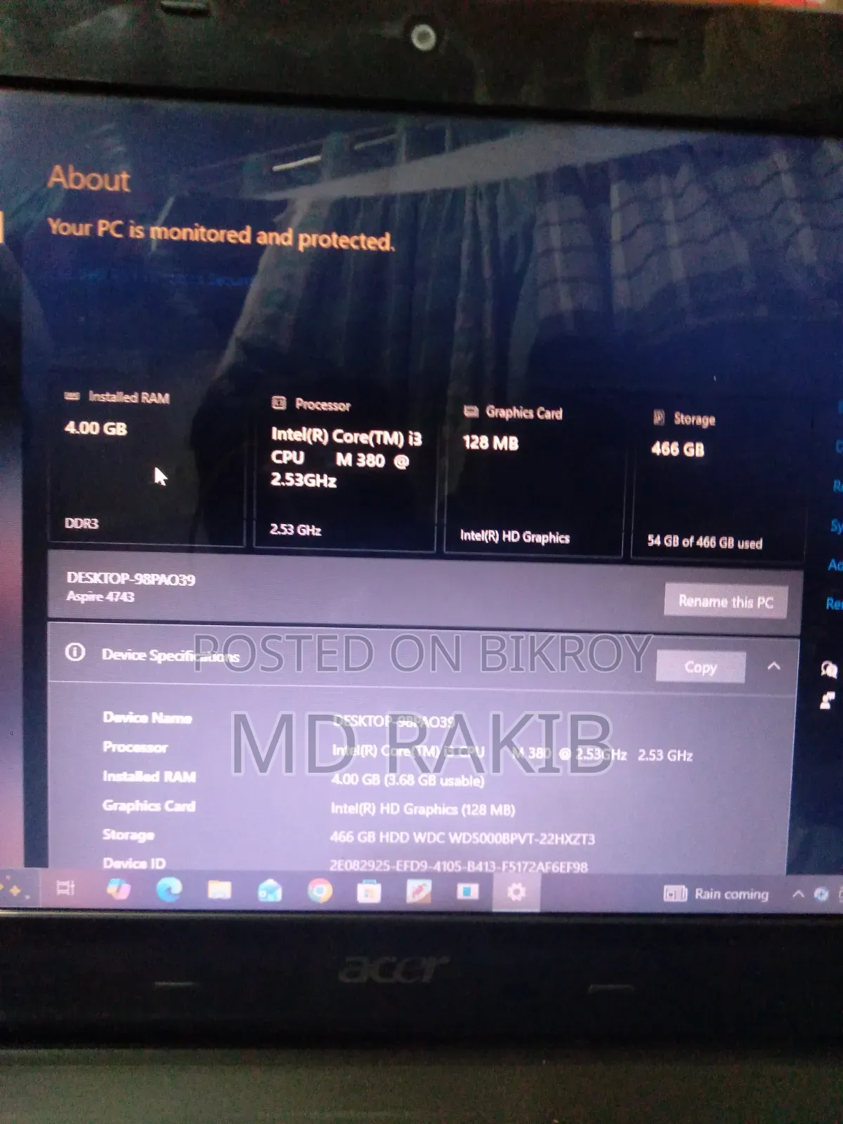 Laptop Acer Aspire 4743 4GB Intel Core i3 HDD 500GB