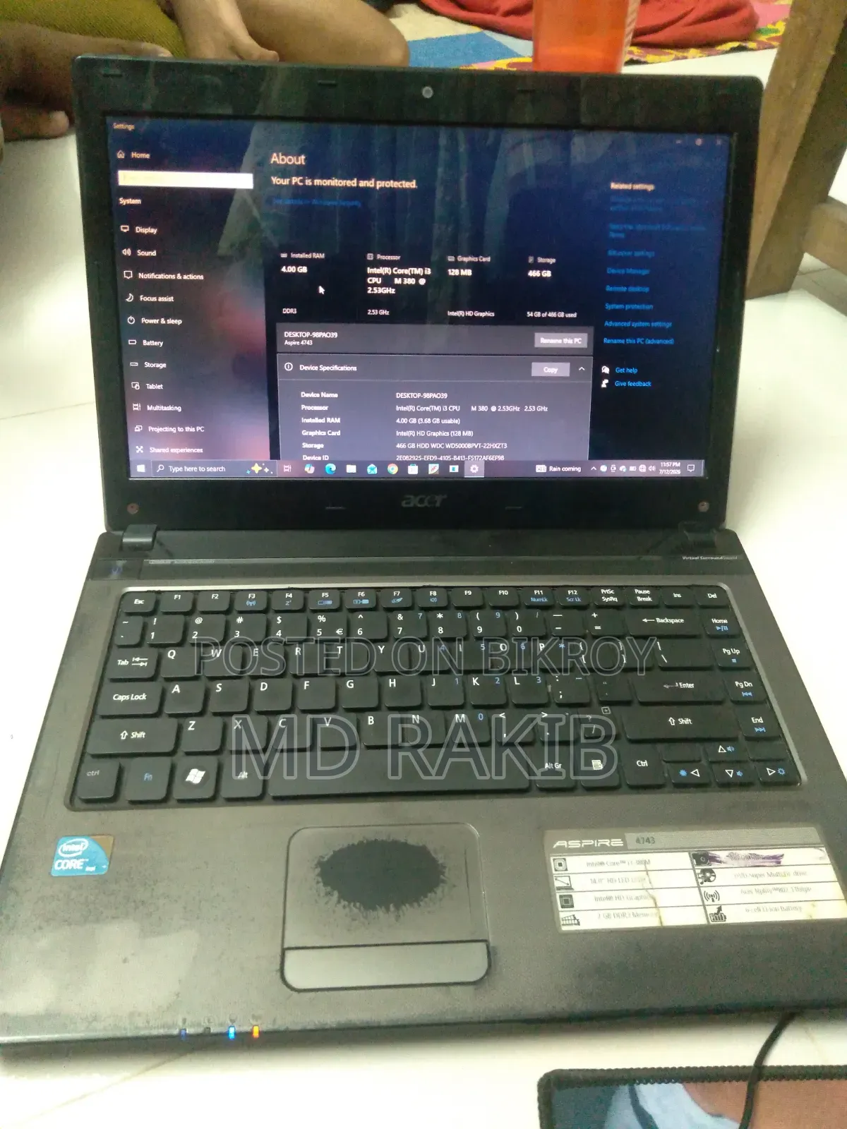 Laptop Acer Aspire 4743 4GB Intel Core i3 HDD 500GB
