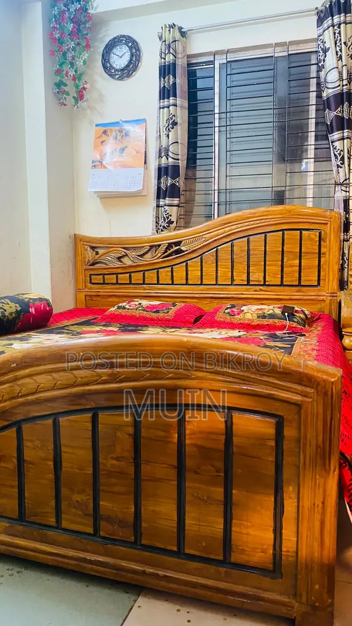 লেখার পালিশ অর্জিনাল ১০০% সেগুন কাঠের খাট সাইজ ৬/৭ ফিট ফুল বক্স খাট
