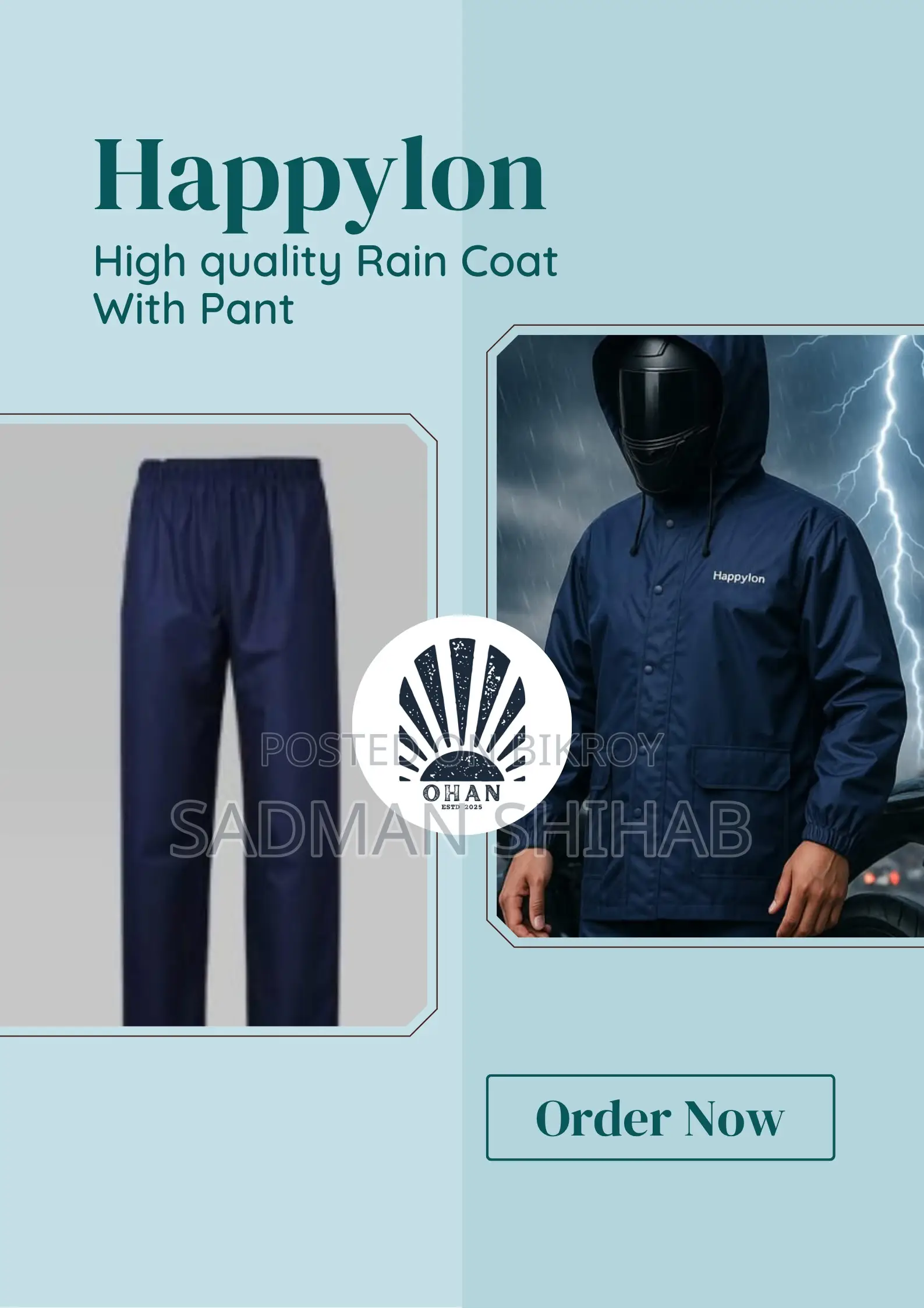 High Quality Rain Coat With Pant. (Happylon)