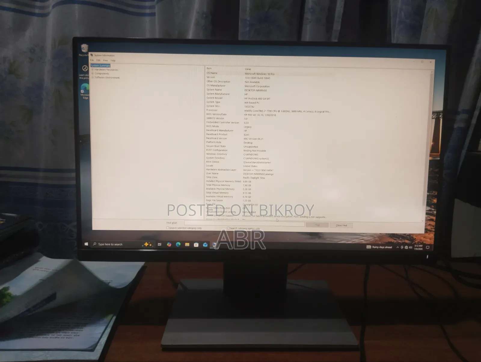 Desktop Computer HP ProDesk 400 G4 8GB Intel Core i7 HDD 1T