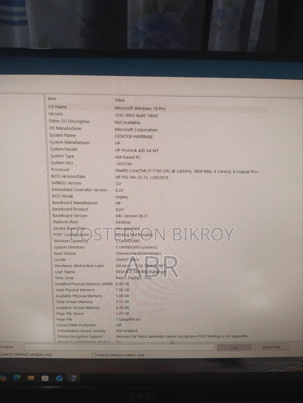 Desktop Computer HP ProDesk 400 G4 8GB Intel Core i7 HDD 1T