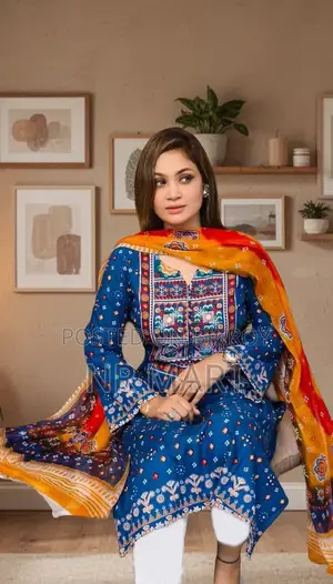 Premium Print Stone Work Three Piece