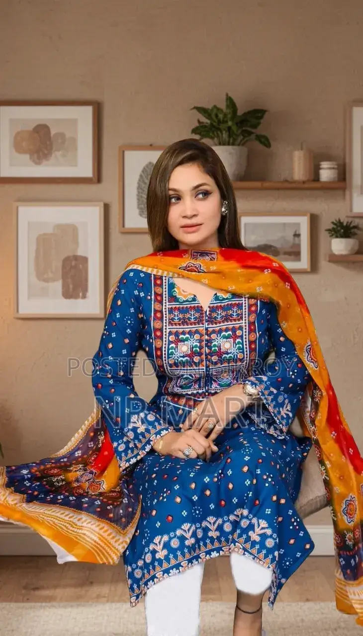 Premium Print Stone Work Three Piece