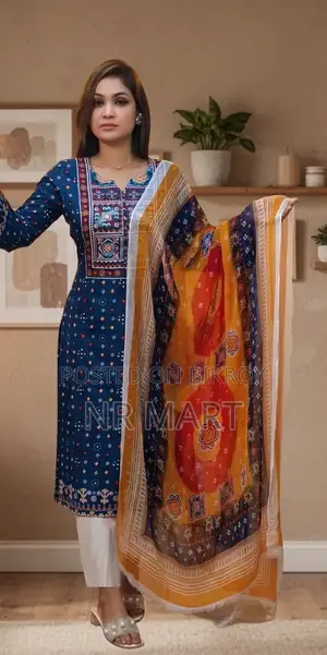 Premium Print Stone Work Three Piece