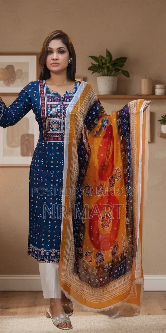 Premium Print Stone Work Three Piece