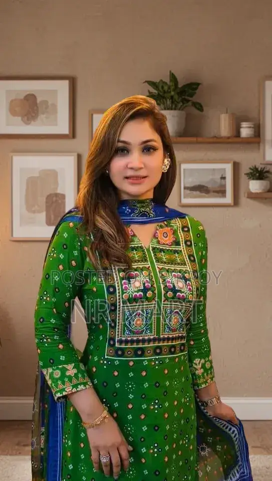 Premium Print Stone Work Three Piece