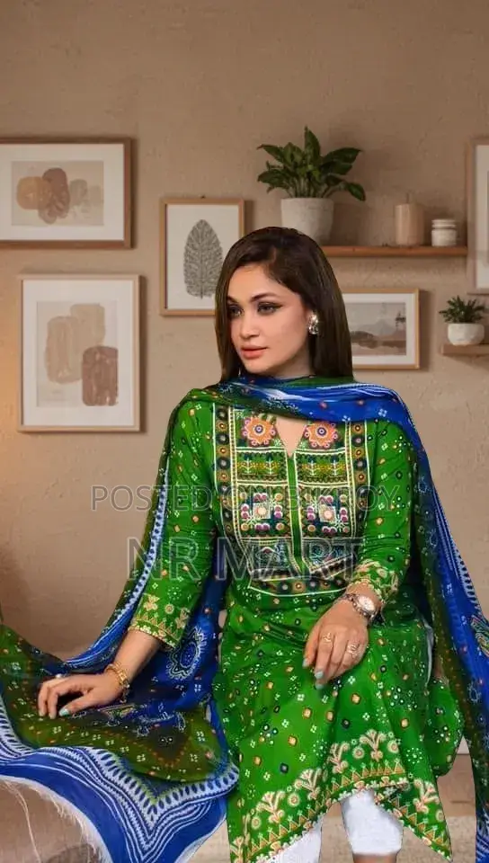 Premium Print Stone Work Three Piece