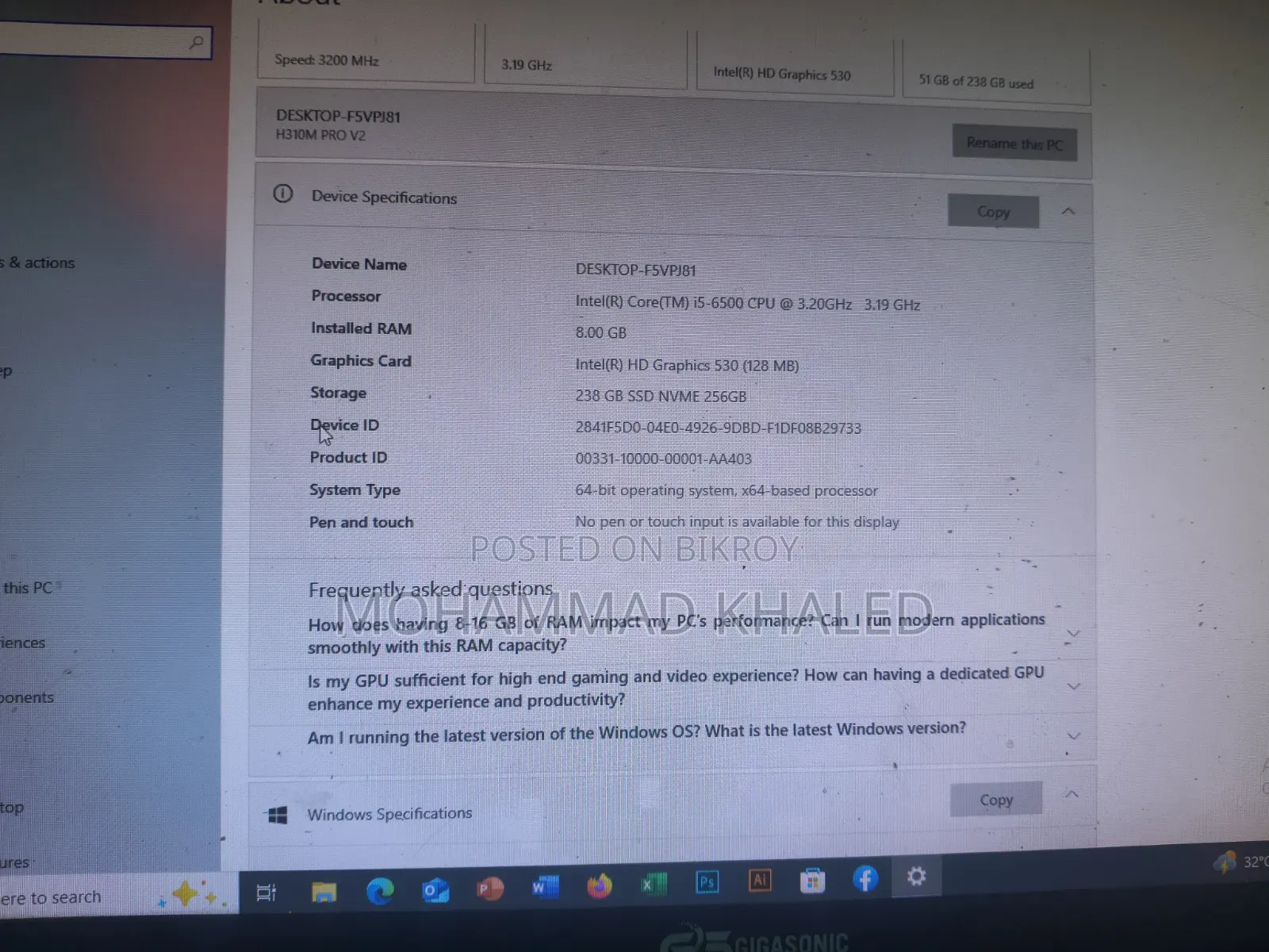 Gigabyte GA-H110MSTX-HD3-ZK 8GB Intel Core i5 SSD 250GB