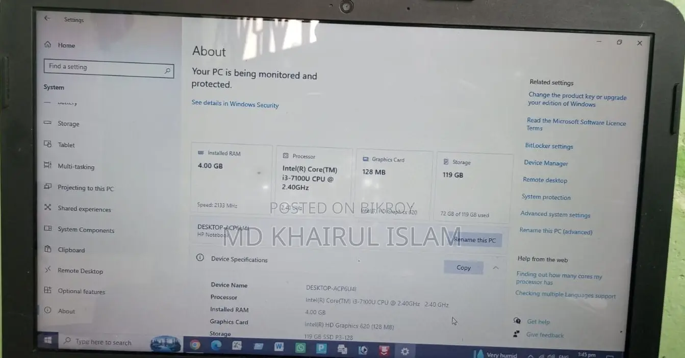 Laptop HP 4GB Intel Core I3 SSD 128GB