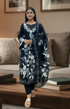 Elegant Block Print Three-Piece