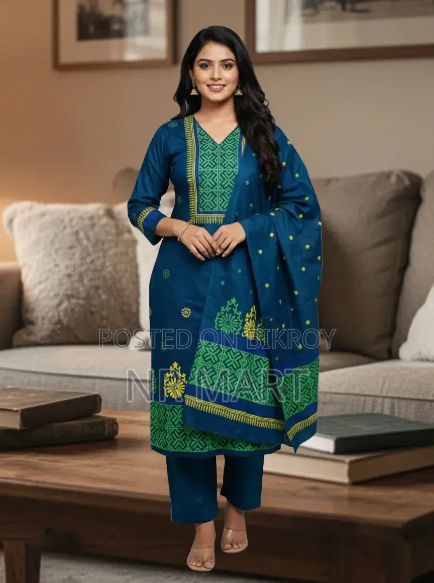 Elegant Block Print Three-Piece