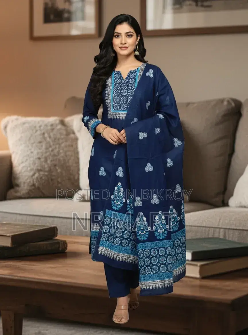 Elegant Block Print Three-Piece