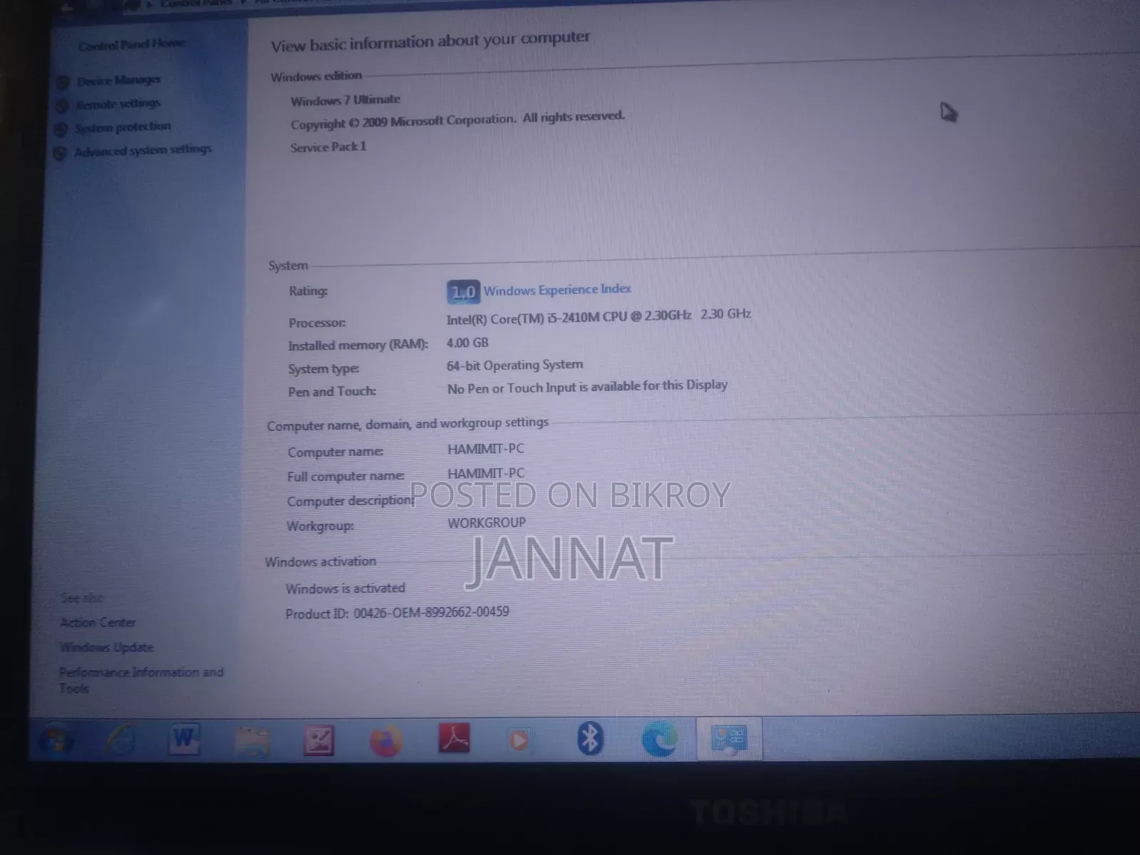 Laptop Toshiba Satellite L735 4GB Intel Core I5 HDD 128GB