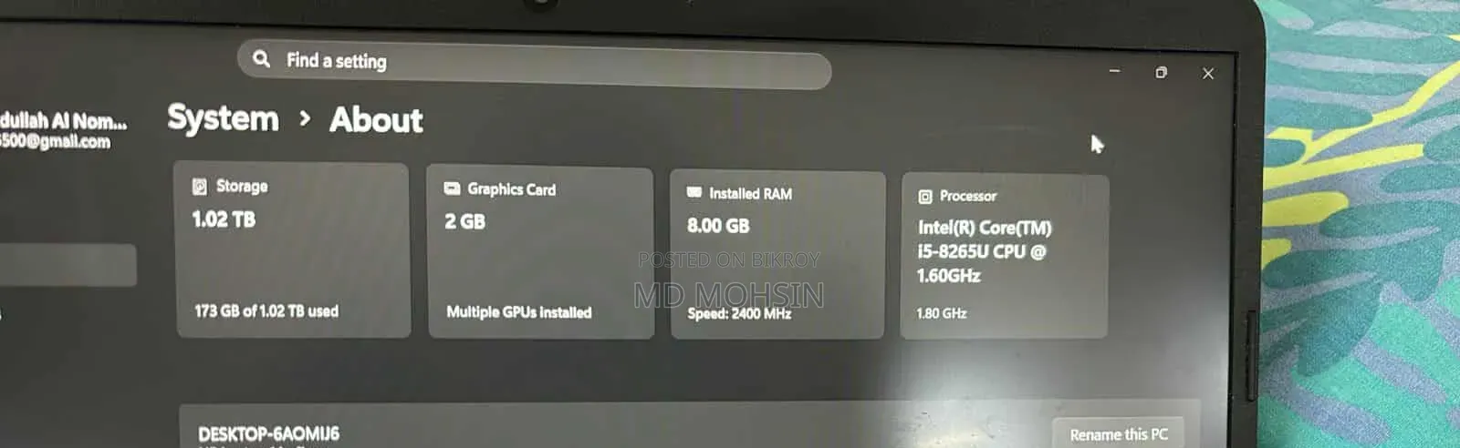 Laptop HP 14-Dq1025cl 8GB Intel Core I5 HDD+SSD 1T