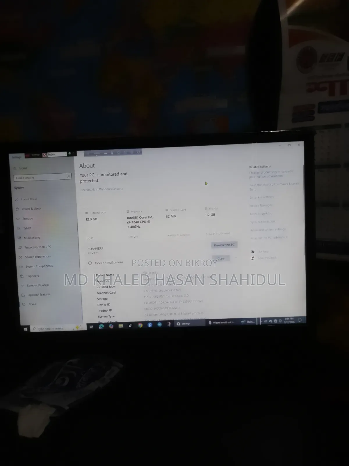 Desktop Computer 12GB Intel Core I3 SSD 128GB