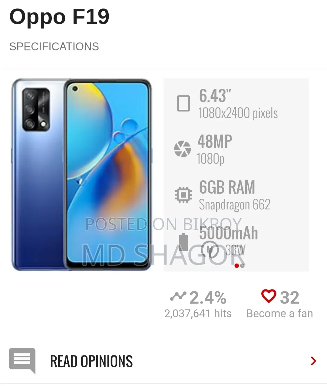 Oppo F19S 128 GB Blue