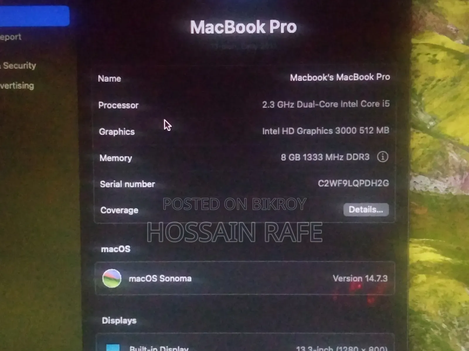 Laptop Apple MacBook Pro 8GB Intel Core i5 SSD 128GB