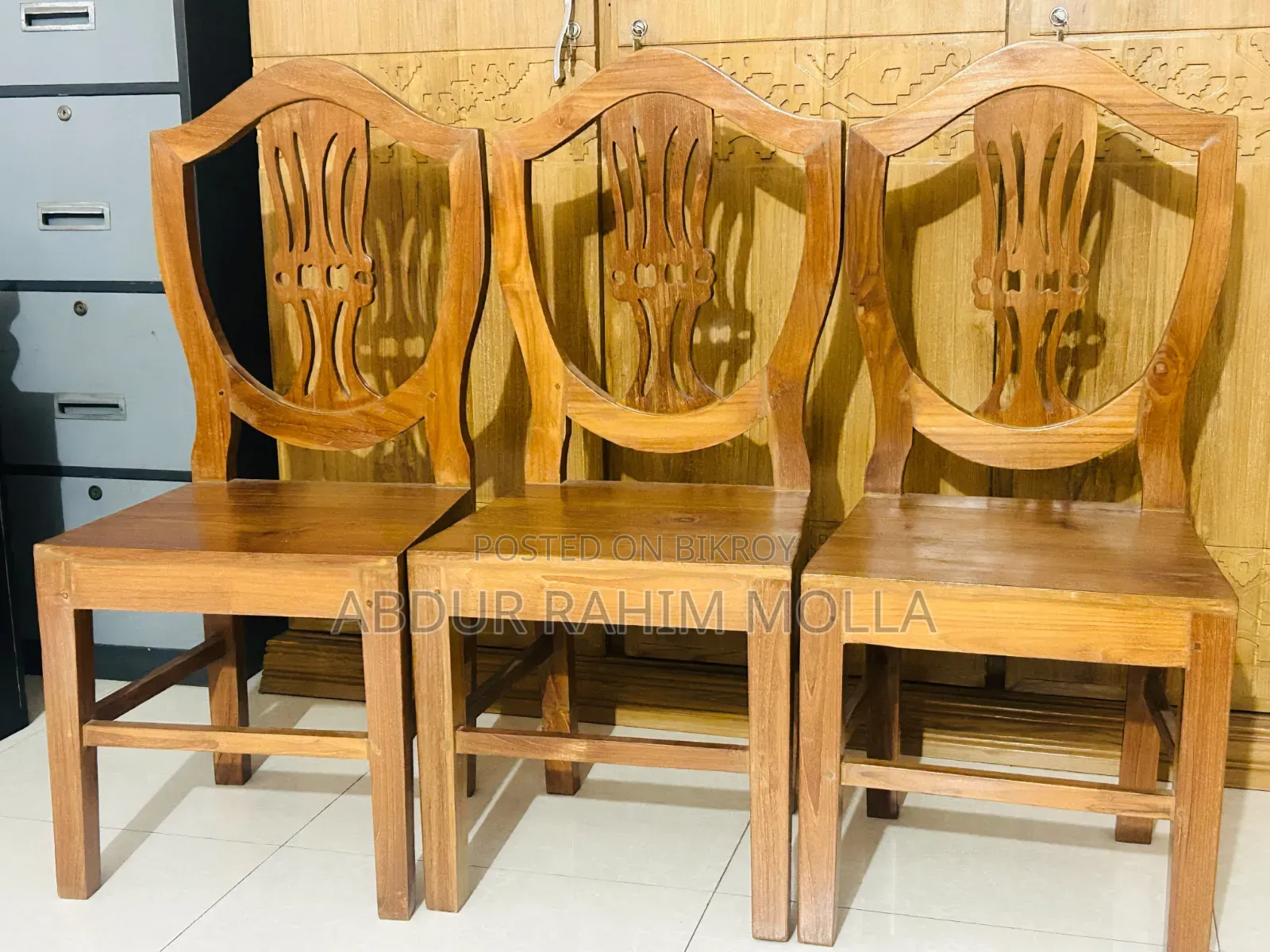 4 Burmese Teak Wood Chairs for sale.