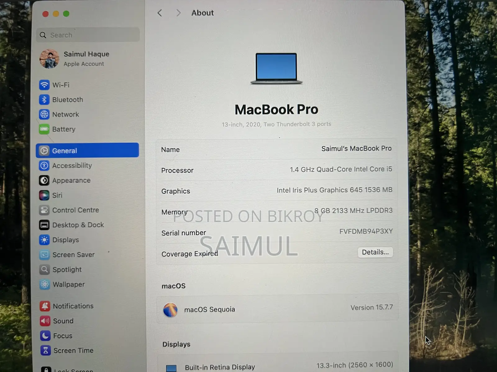 Laptop Apple MacBook Pro 2020 8GB Intel Core i5 eMMC 256GB