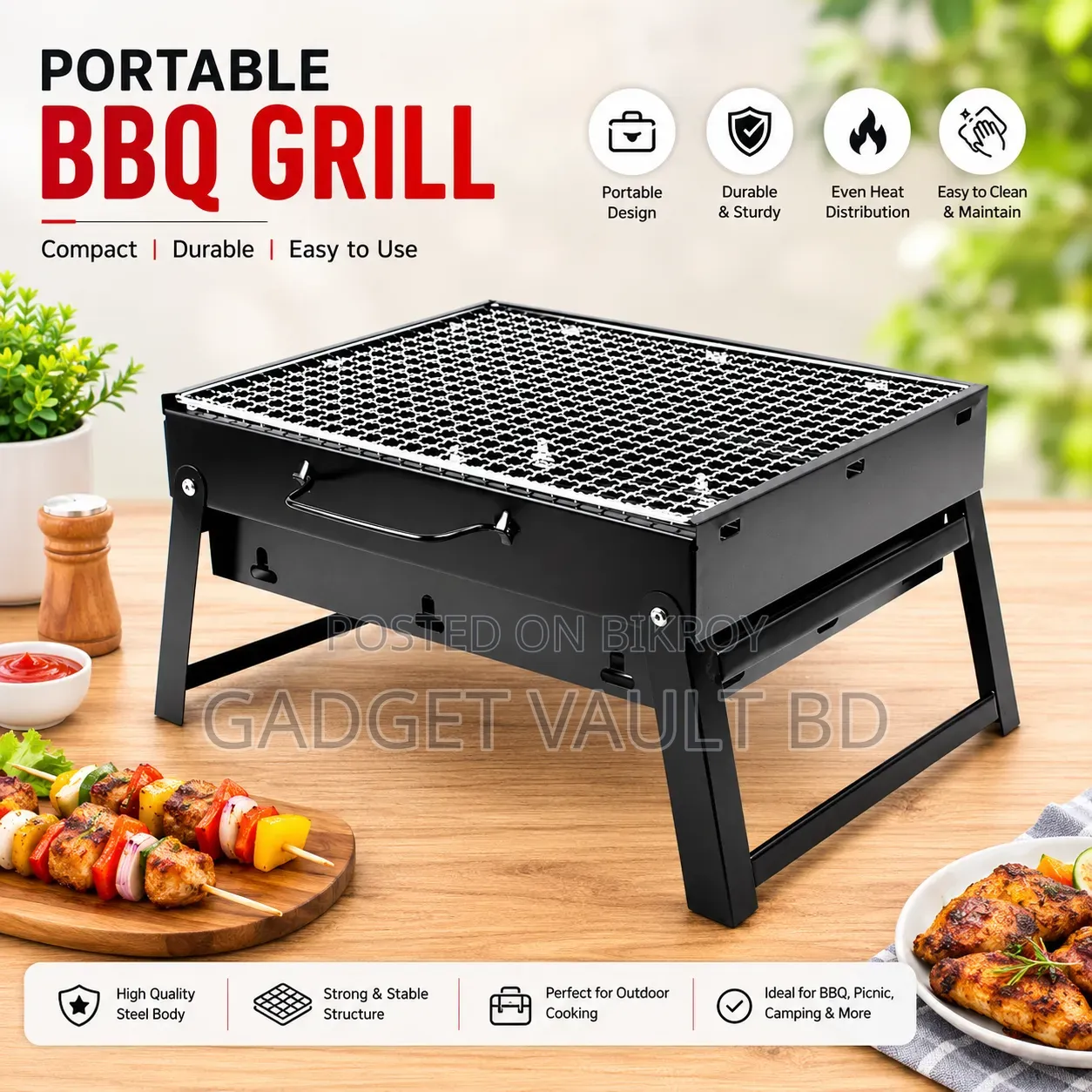 Portable Charcoal BBQ Grill – Outdoor Cooking Made Easy!