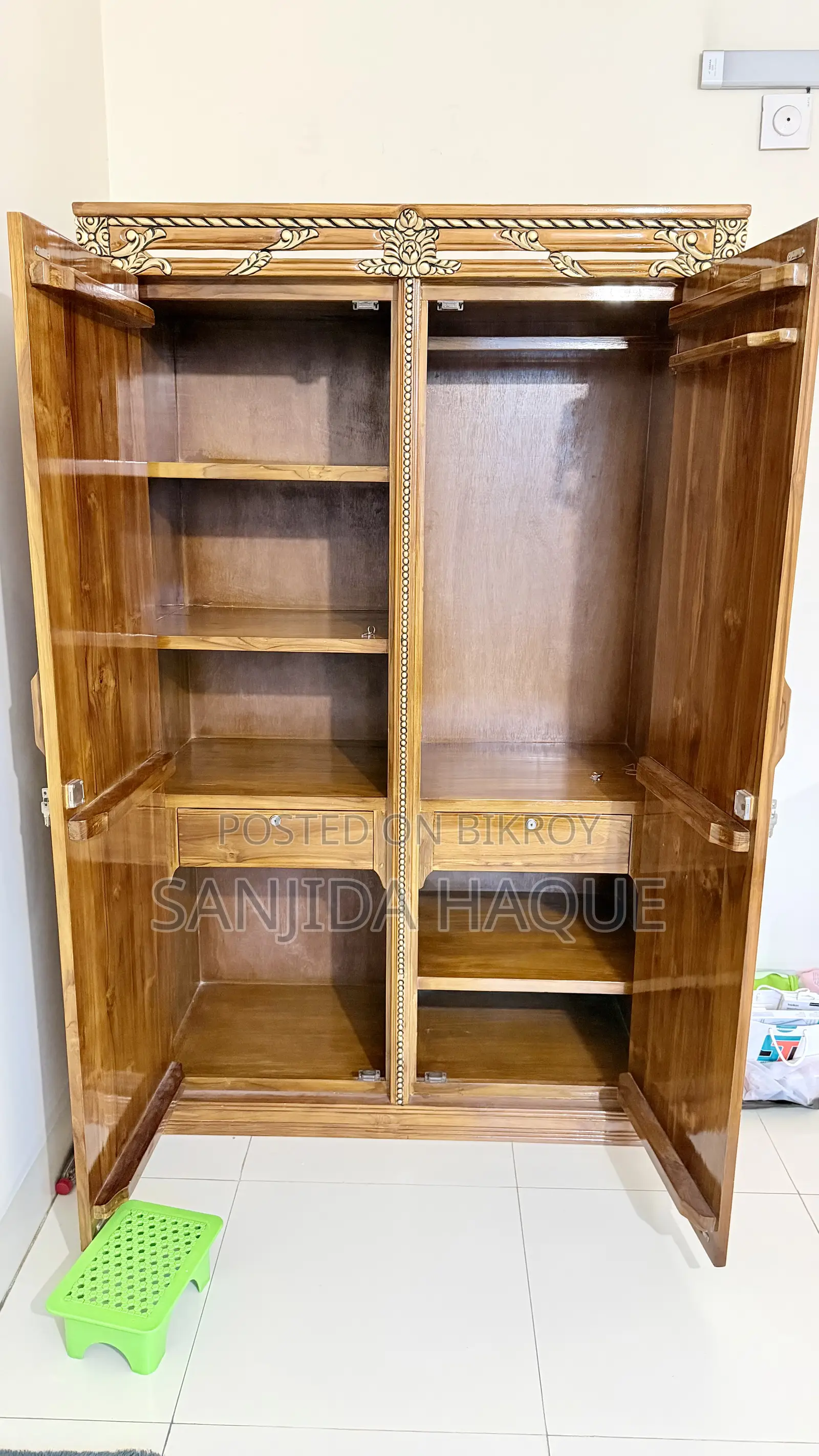Premium double-door Chittagong teak wood almirah for sale