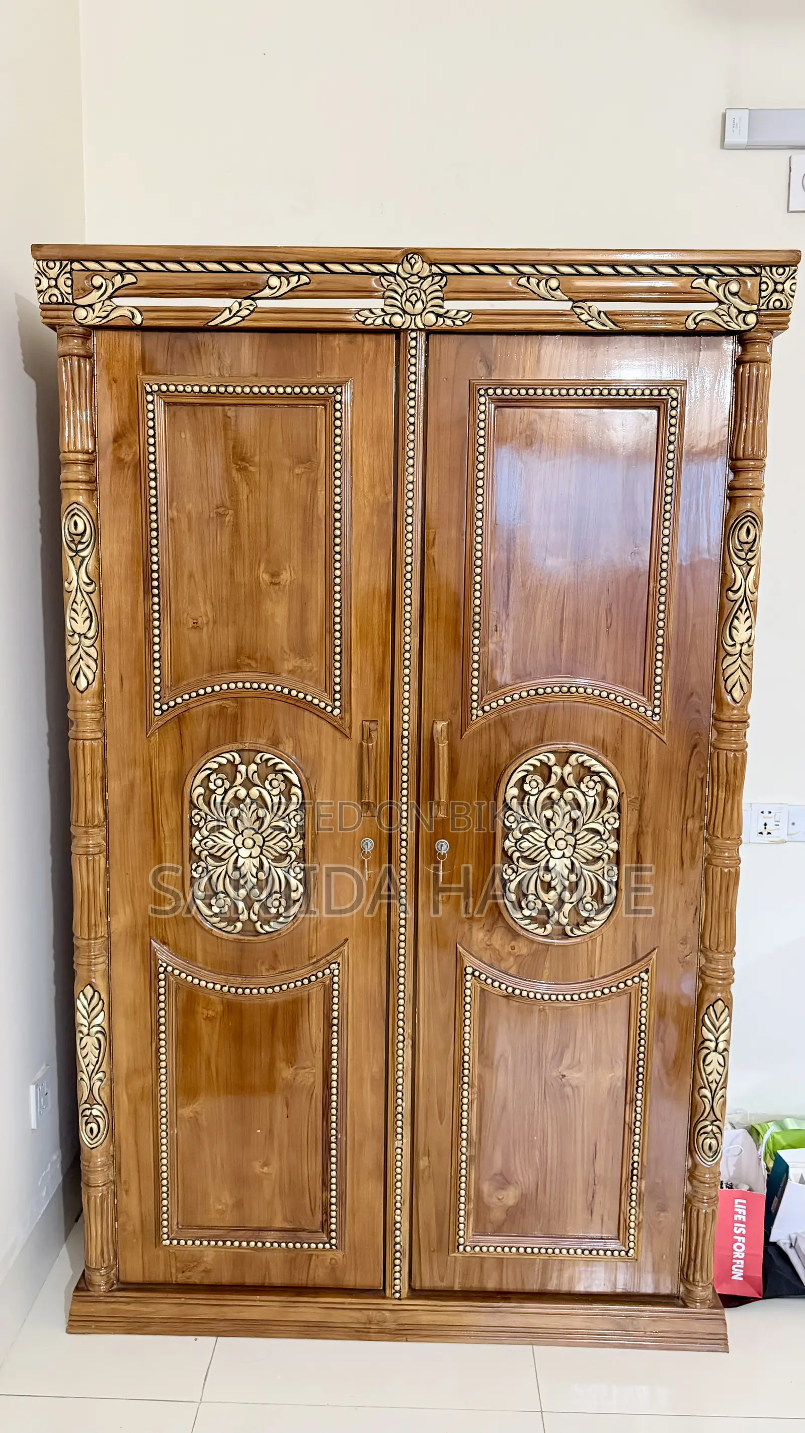 Premium double-door Chittagong teak wood almirah for sale