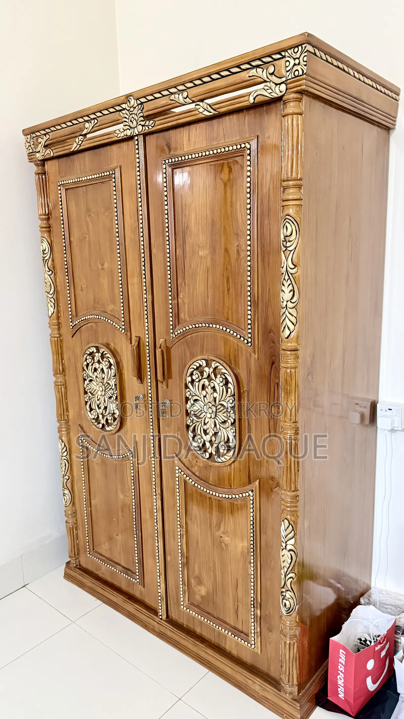Premium double-door Chittagong teak wood almirah for sale