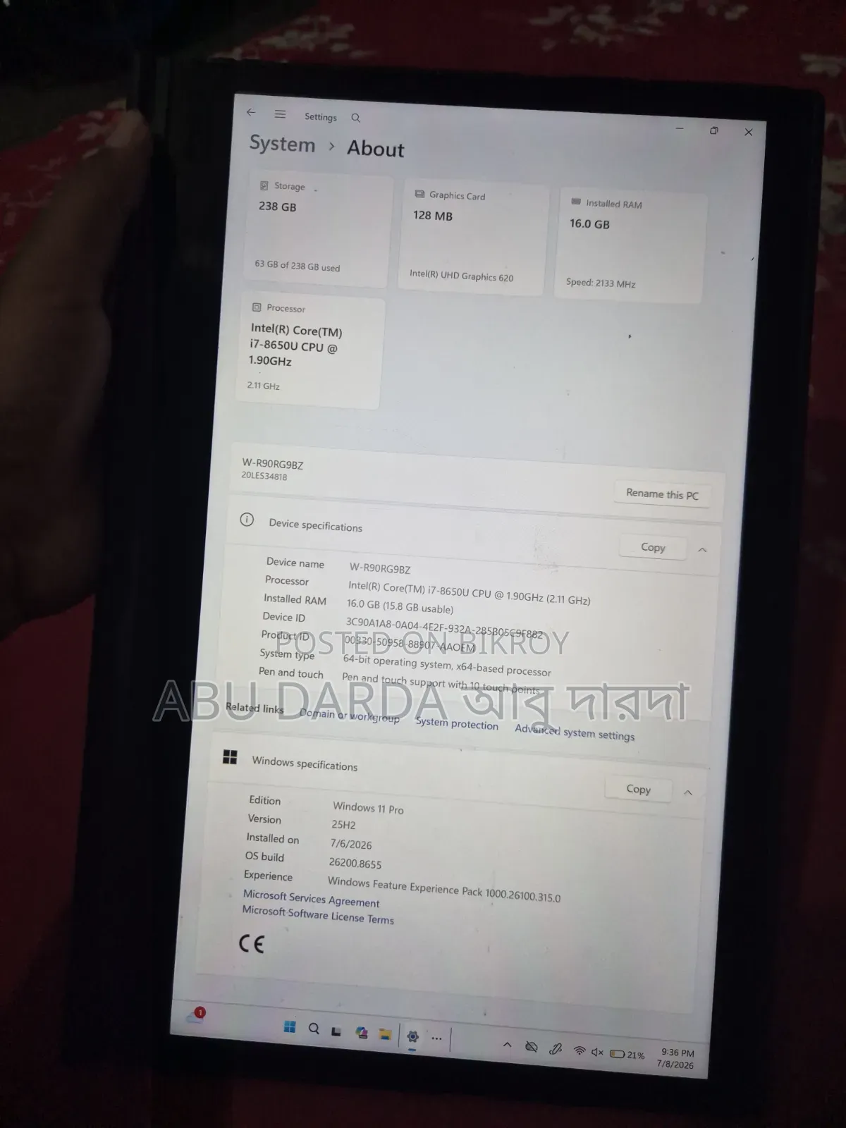 Laptop Lenovo ThinkPad X1 Yoga 16GB Intel Core I7 eMMC 256GB