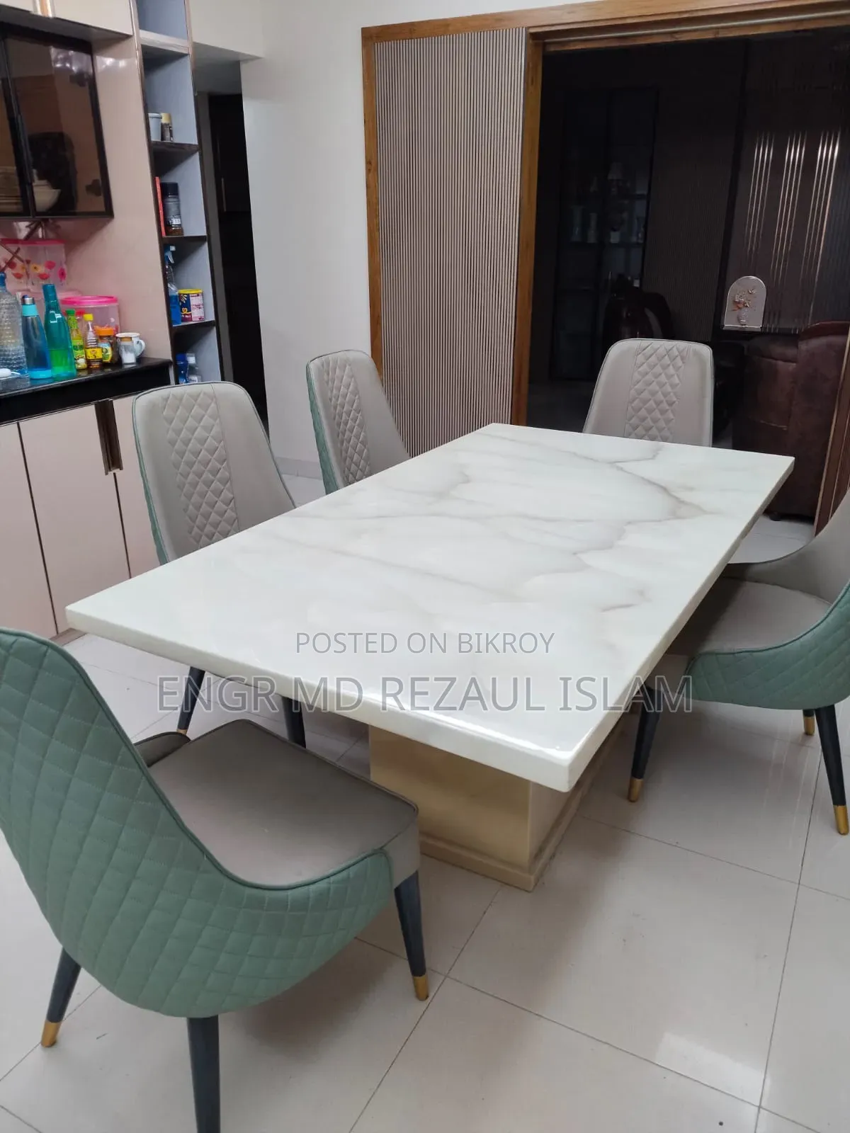 6 Seater Modern Design Foreign Polished Marble Dining Table and Chairs