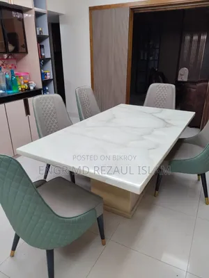 6 Seater Modern Design Foreign Polished Marble Dining Table and Chairs