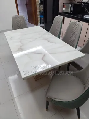 6 Seater Modern Design Foreign Polished Marble Dining Table and Chairs