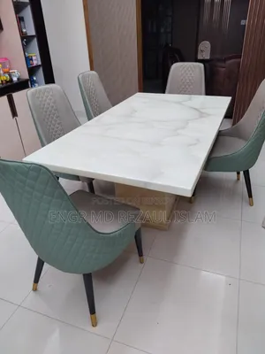 6 Seater Modern Design Foreign Polished Marble Dining Table and Chairs