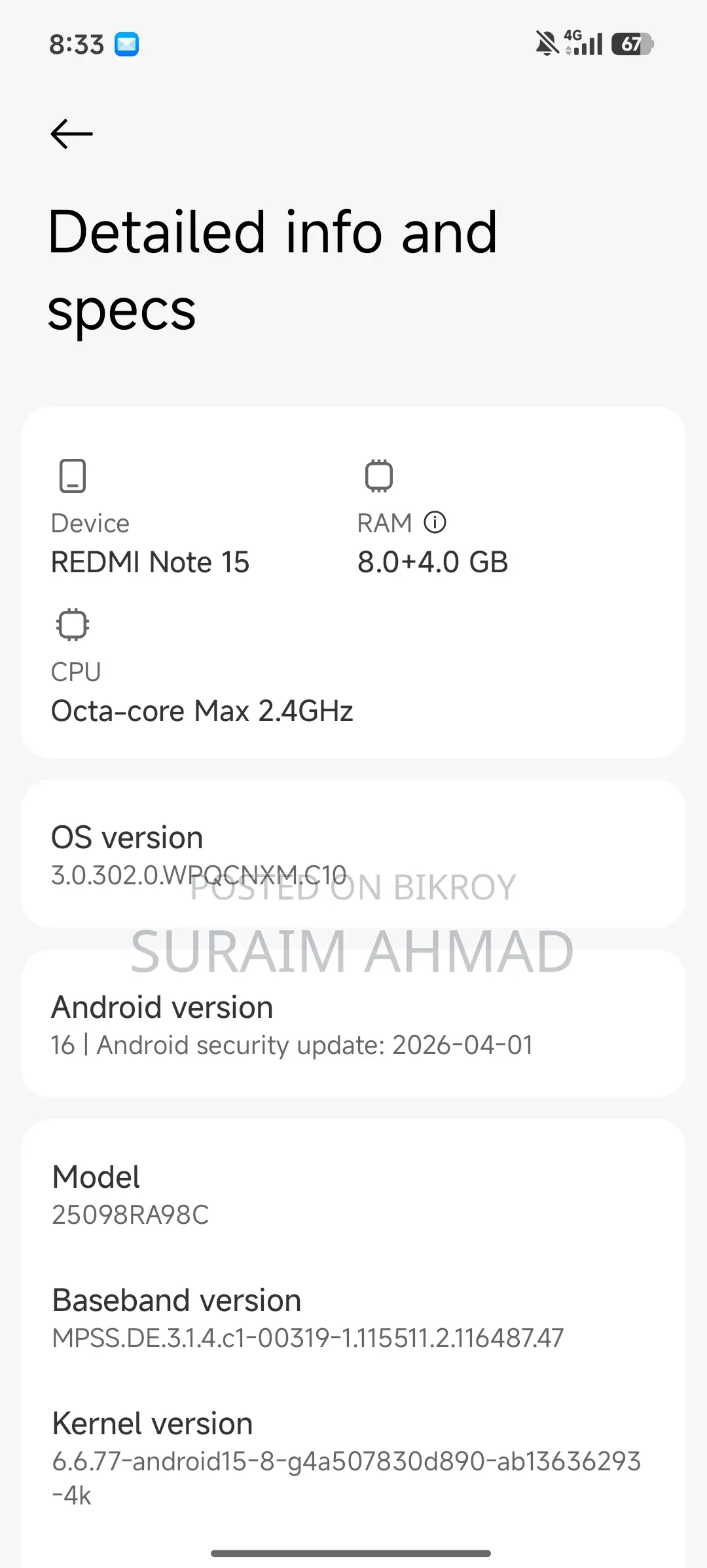 Xiaomi Redmi Note 15 128 GB Green