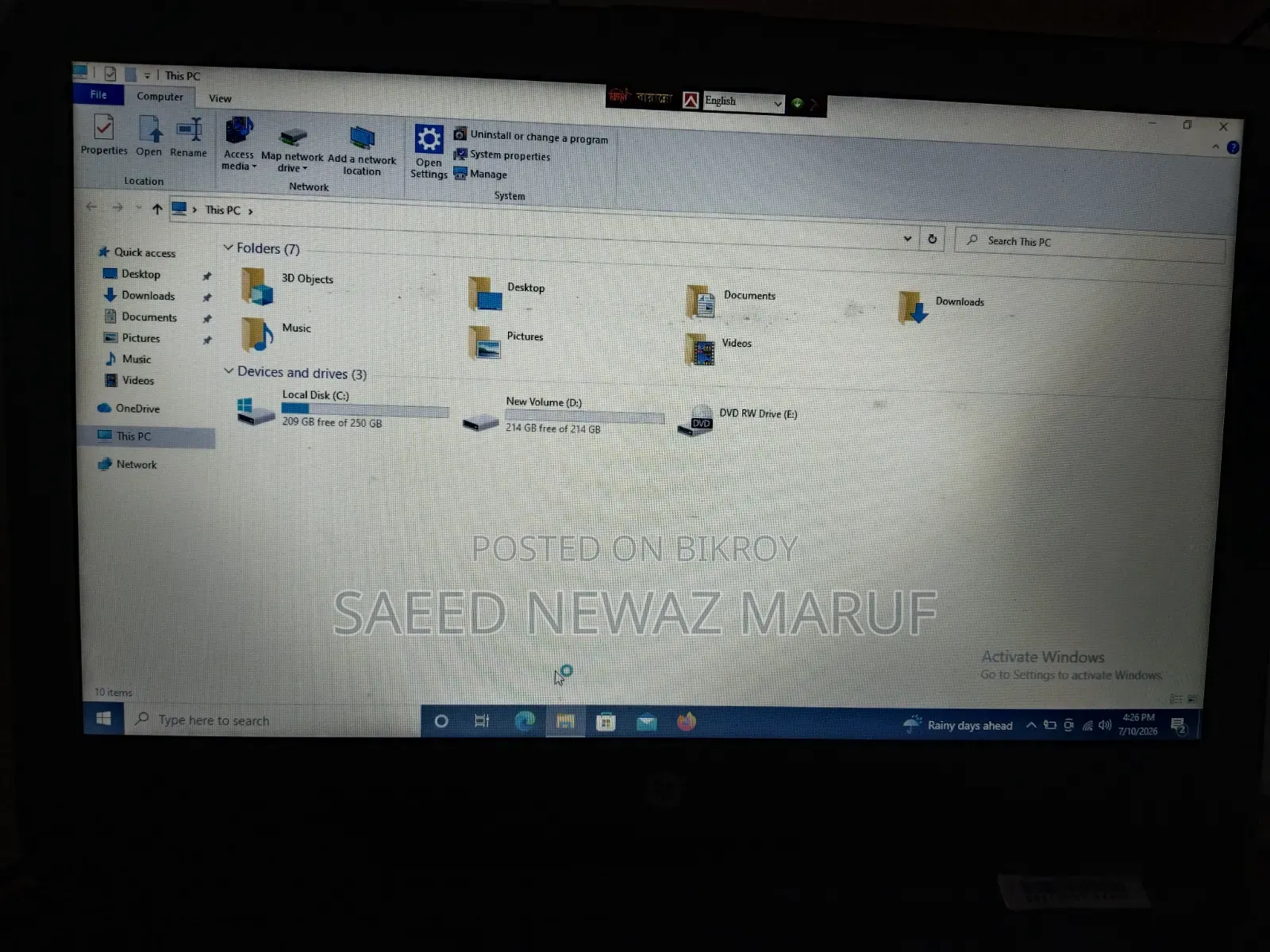 Laptop HP 4GB Intel Pentium HDD+SSD 512GB