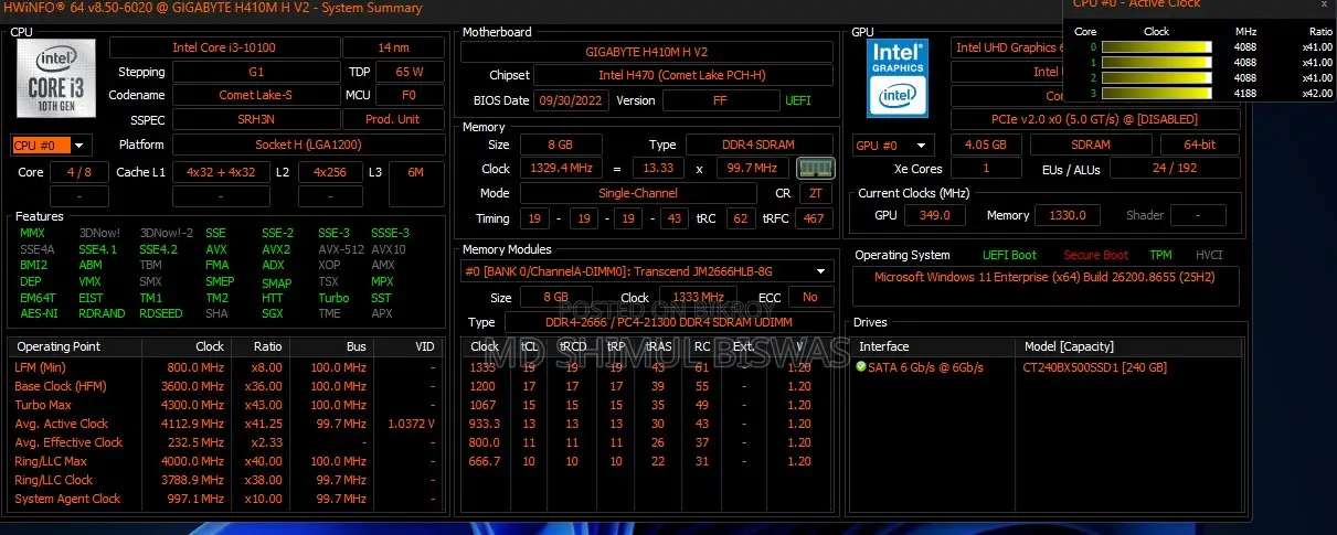 Desktop Computer 8GB Intel Core I3 SSD 256GB