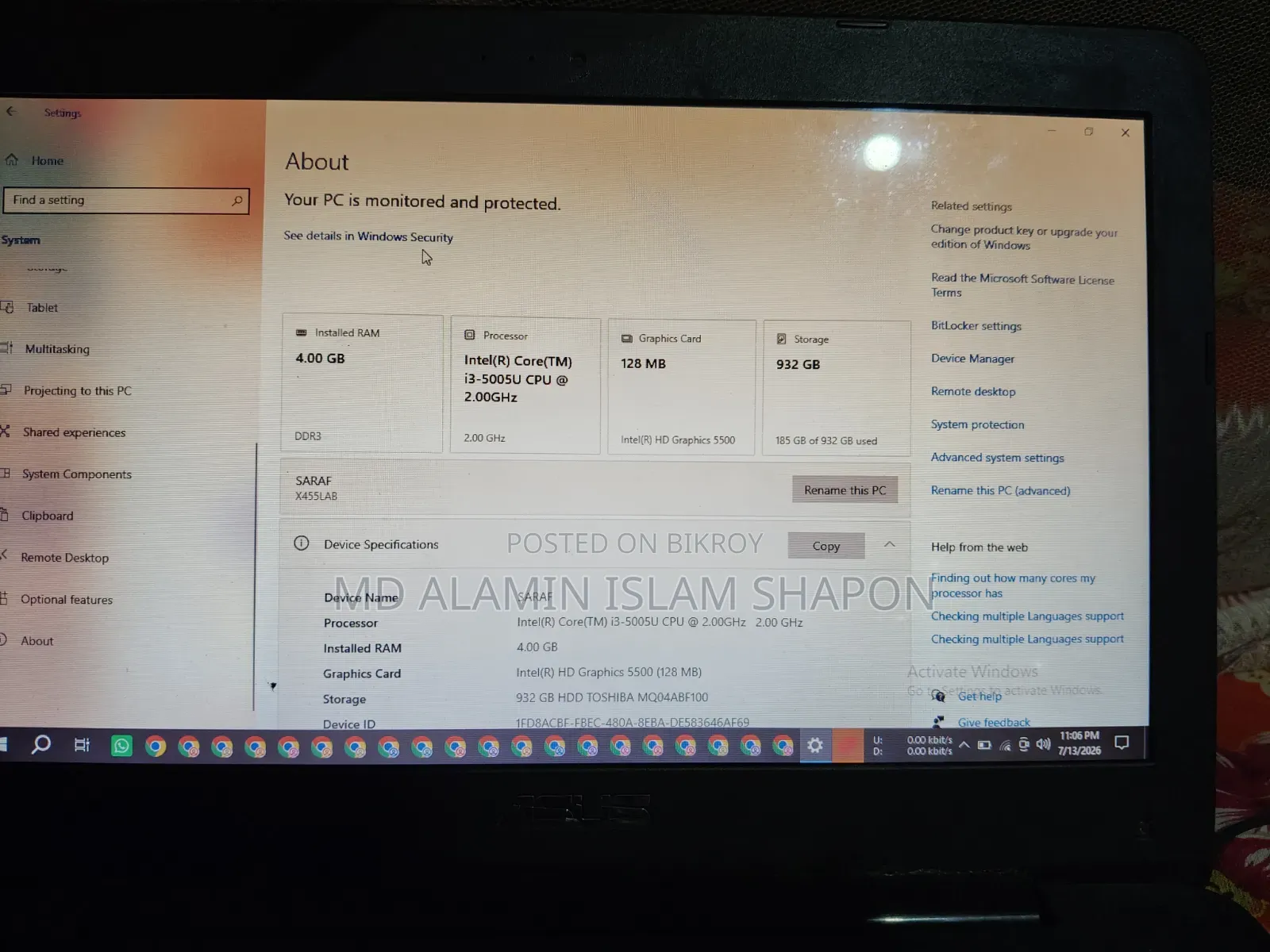Laptop Asus ASUSPRO B9440UA 4GB Intel Core I5 SSD 5T
