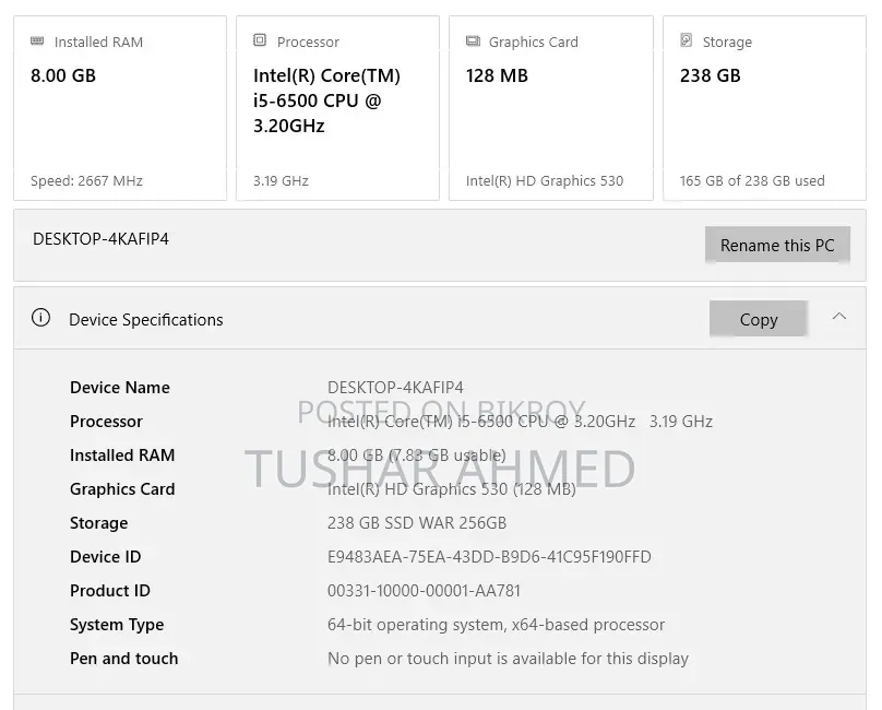 Desktop Computer 8GB Intel Core I5 SSD 256GB