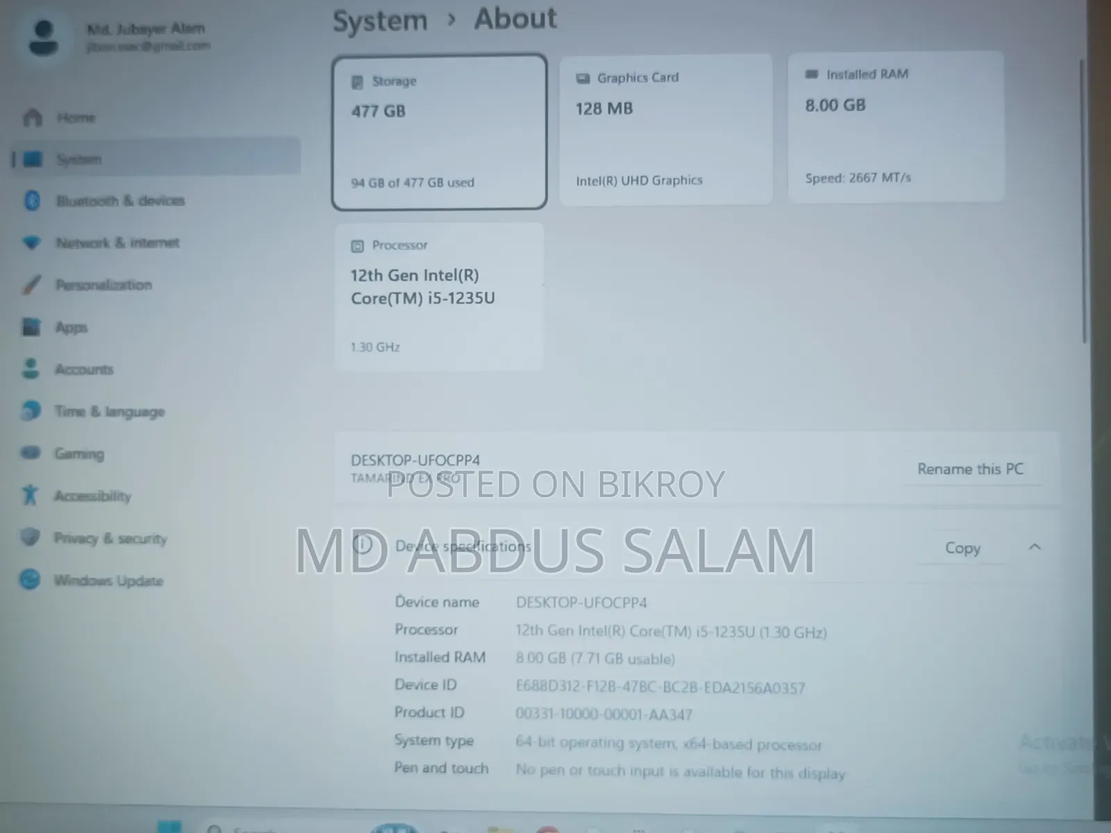 Laptop 8GB Intel Core I5 SSD 512GB