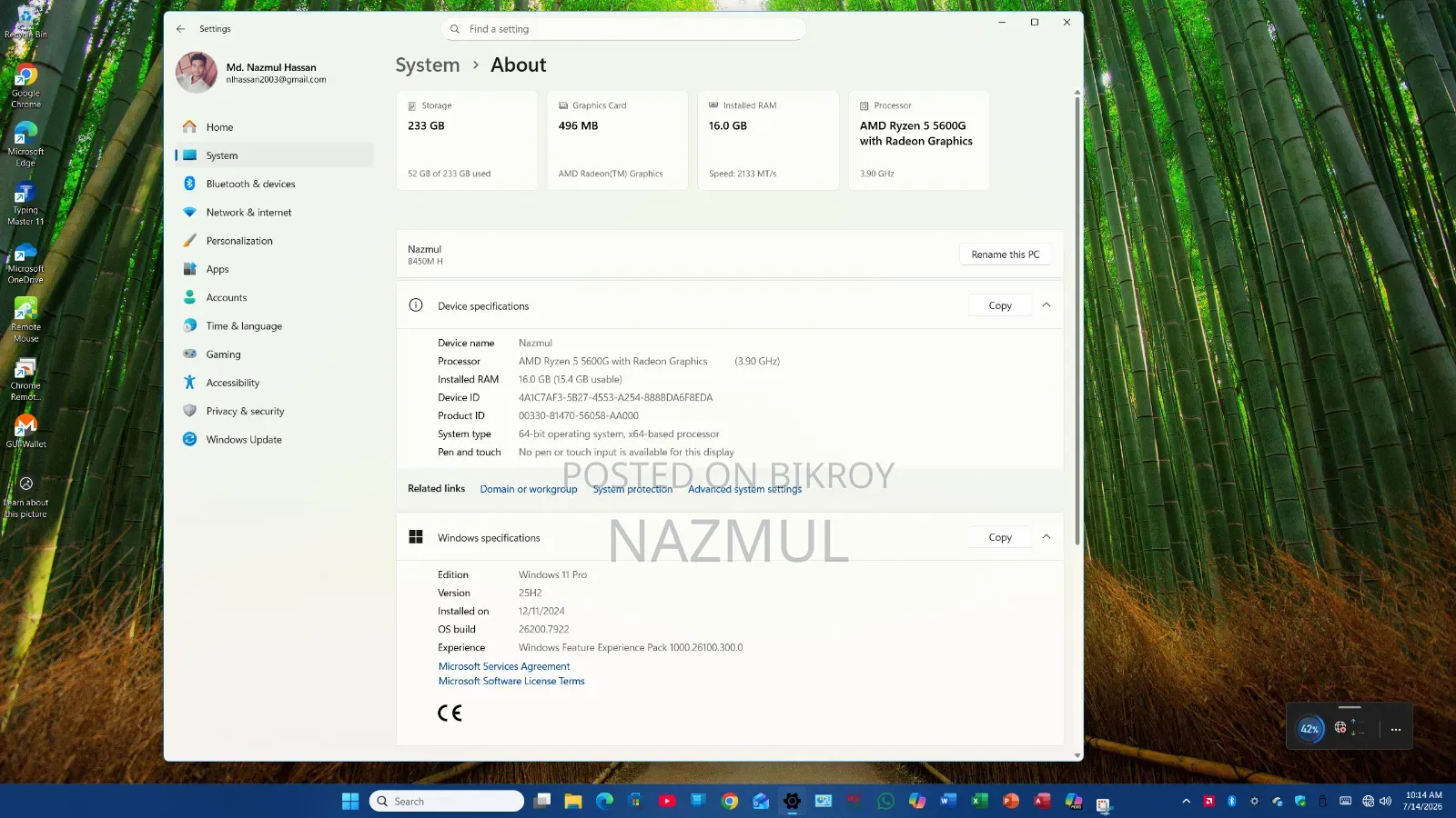 Desktop Computer 16GB AMD Ryzen 5 SSD 250GB