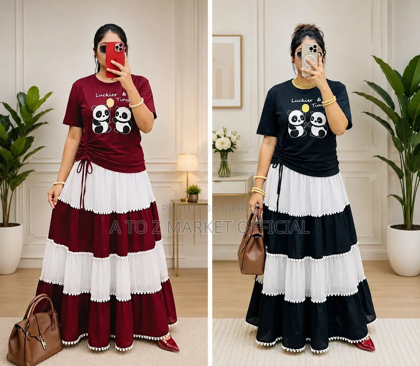 Viral Skirt and Panda T-shirt Set.