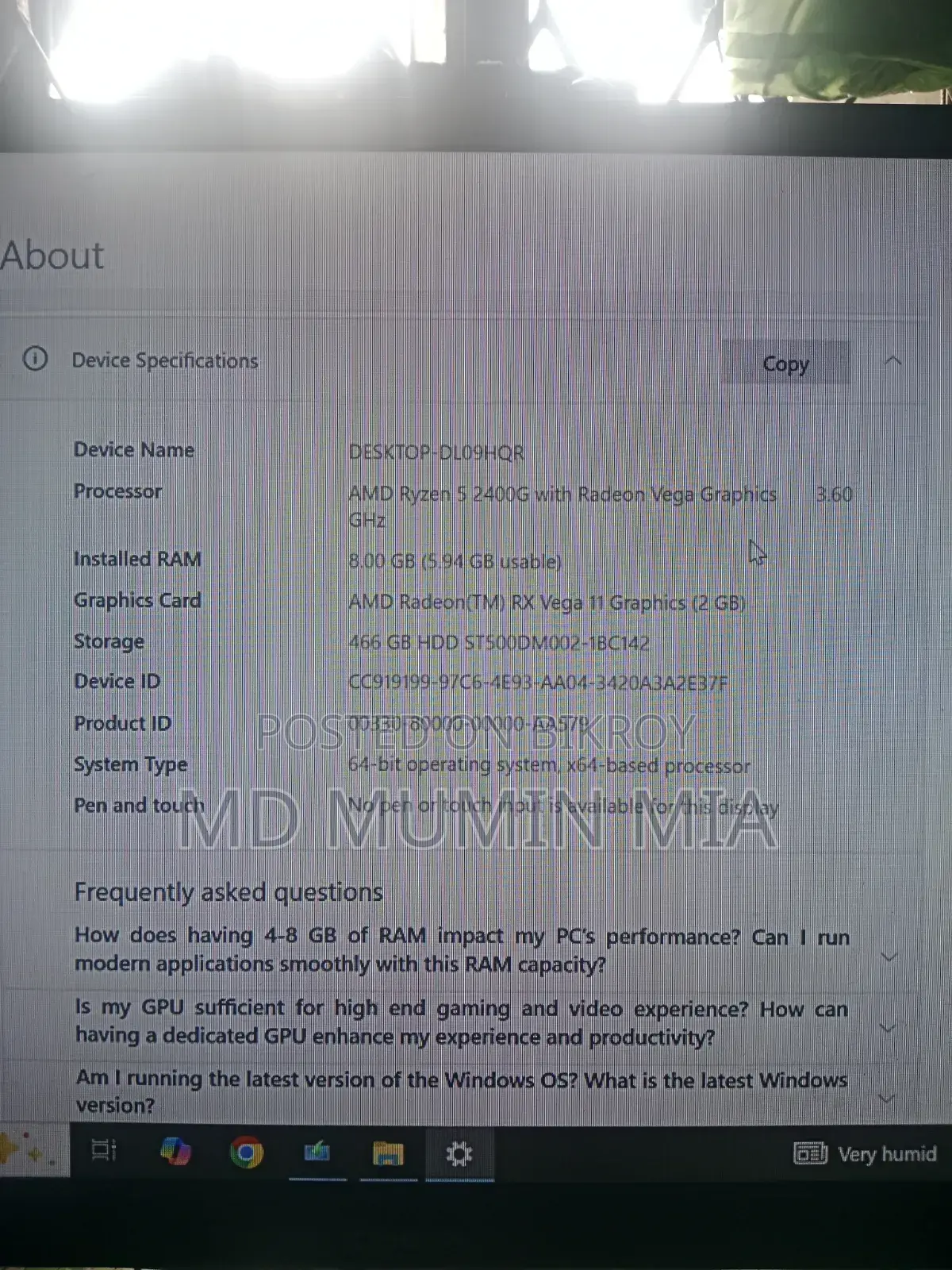 Desktop Computer 8GB AMD Ryzen 5 Hard Disk Drive 500GB