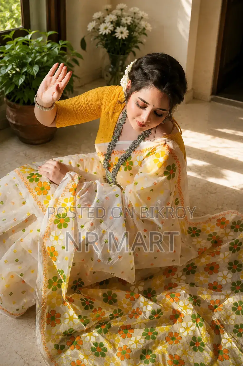 Premium Resham Silk Skin Print Saree with Blouse Piece