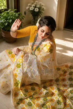 Premium Resham Silk Skin Print Saree with Blouse Piece
