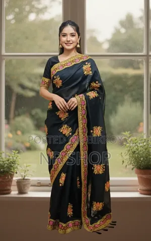 Premium Embroidery Semi-Muslin Saree with Blouse Piece